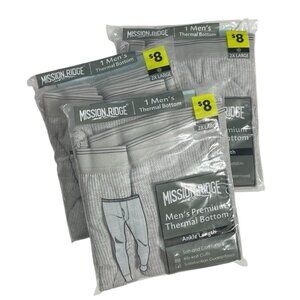 3 Packs Mission Ridge Thermal Bottoms Size 2XL Ankle Length Rib Knit Gray